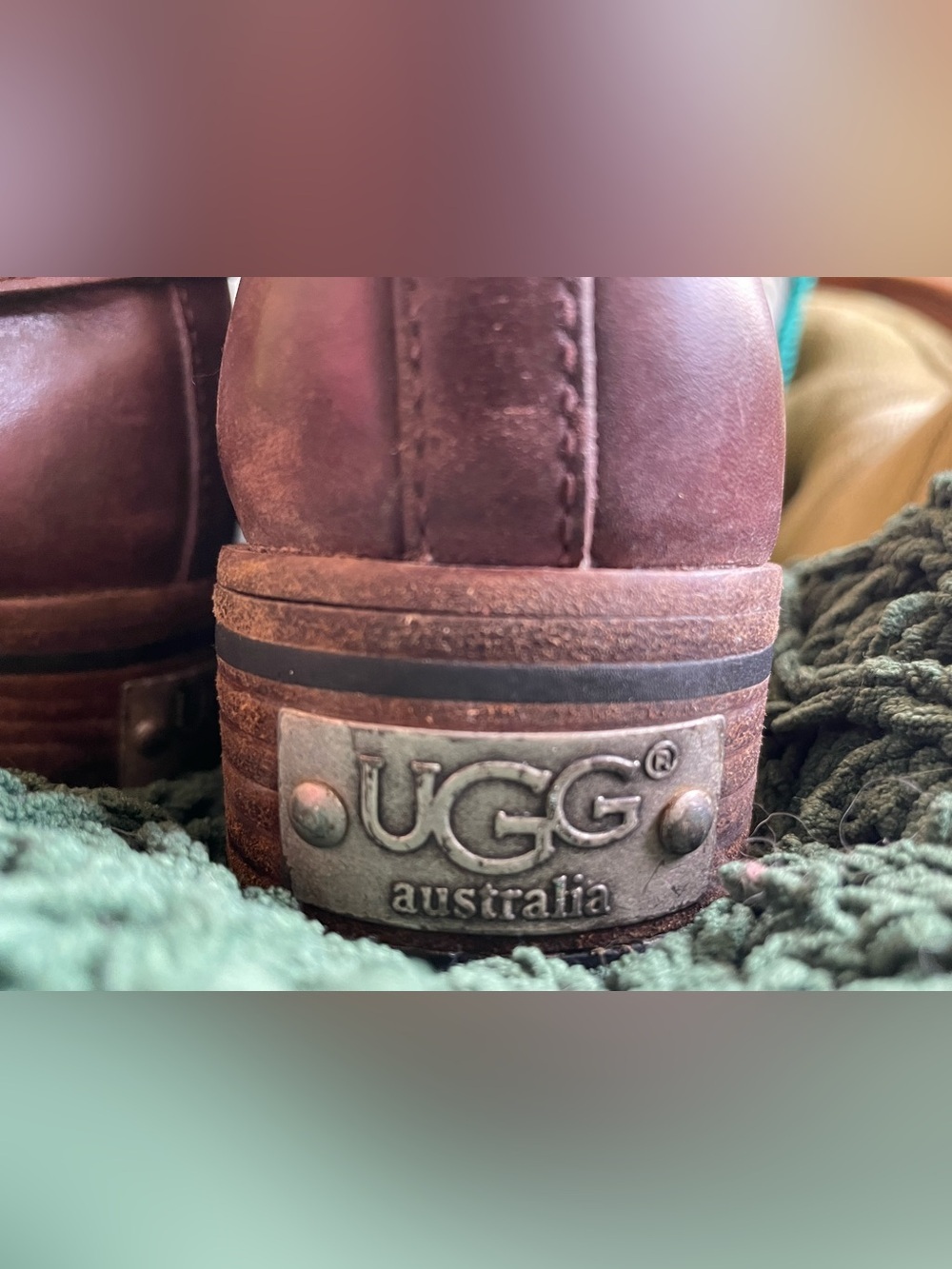 UGG Australia Vintage Chestnut Brown Leather Sherpa Line Branded Boots Comfy Y2K - Picture 6 of 16